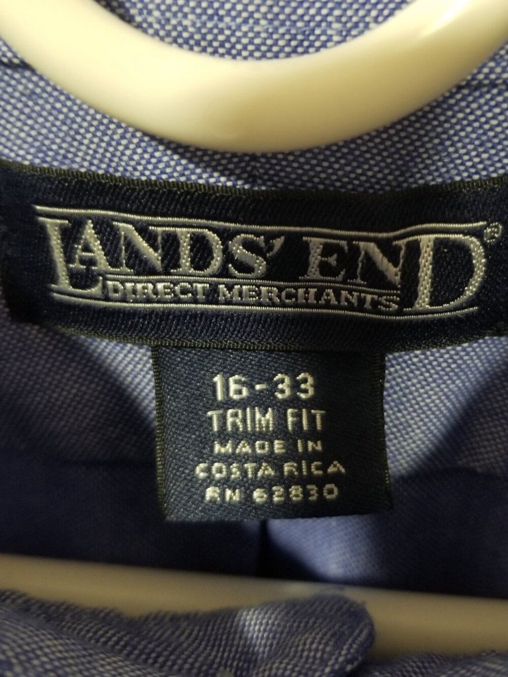 Men's Lands' End Trim Fit L/S Button Down Shirt, Blue, Size 16, EUC - Picture 4 of 11
